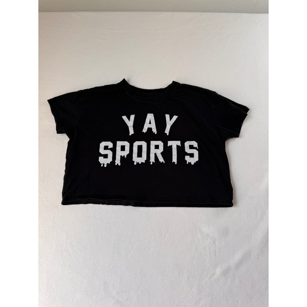 Yay Sports Black Cropped Graphic T Shirt Women's Approx L 100% Cotton Boxy Tee